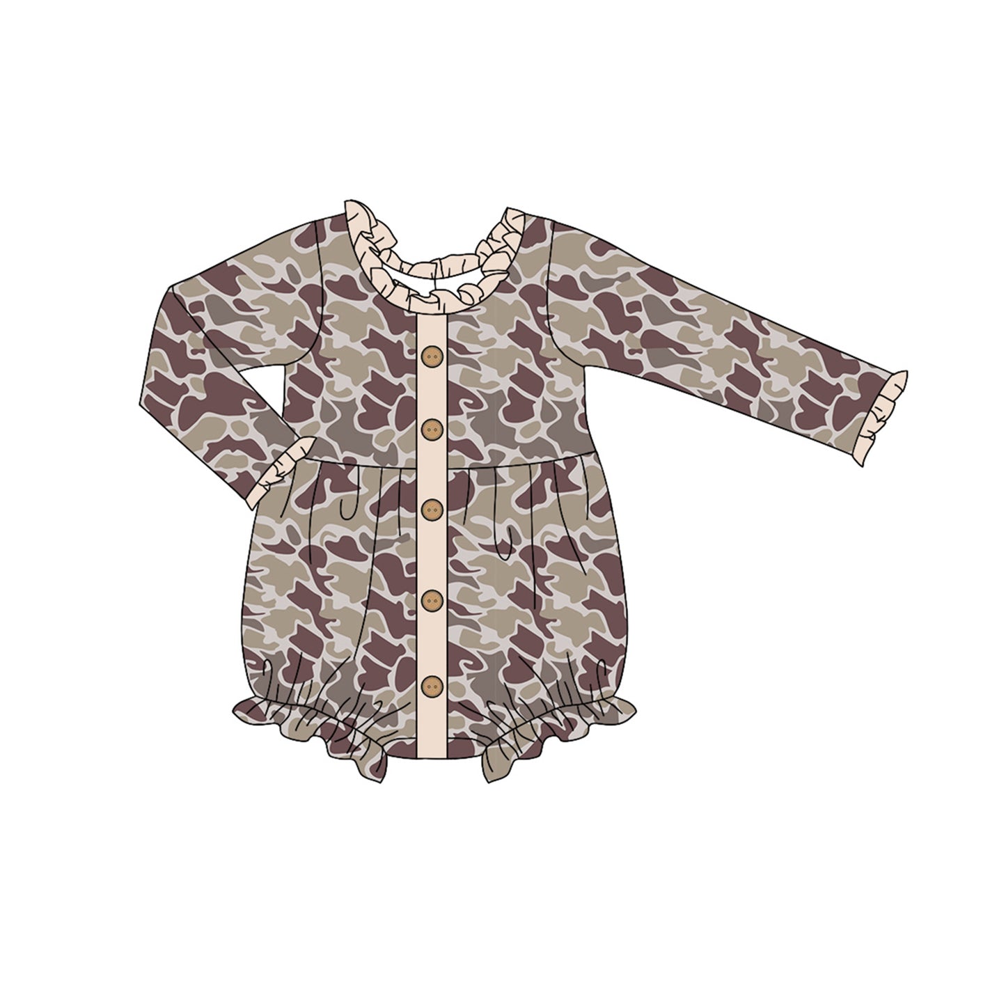 Preorder LR1978 Camouflage light color lace button long sleeve onesie high quality wholesale