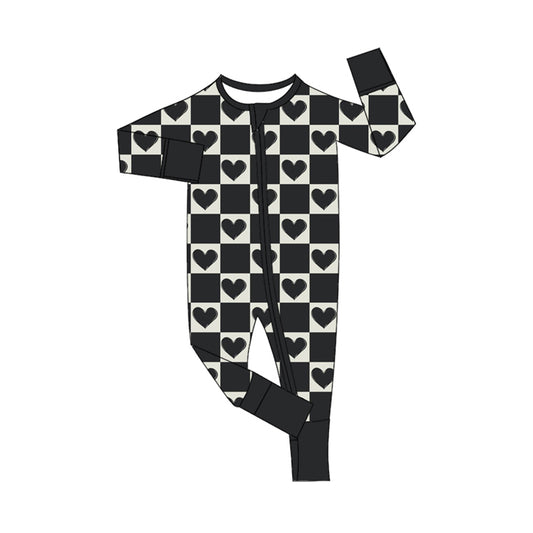 Preorder LR1982 Love black check zipper long sleeve onesie high quality