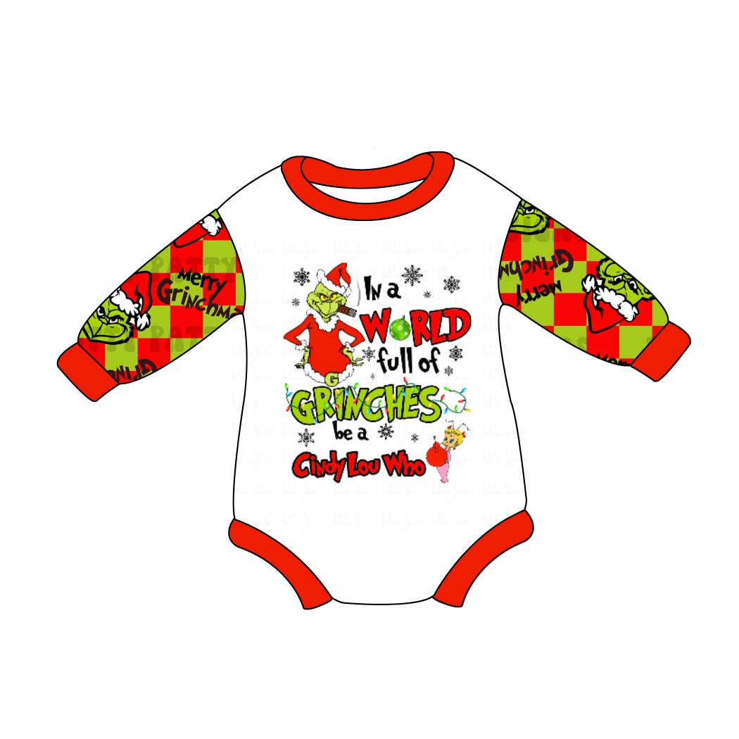 Preorder LR1985 grinch red green checkered white long sleeve onesie High quality