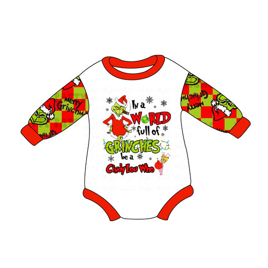 Preorder LR1985 grinch red green checkered white long sleeve onesie High quality