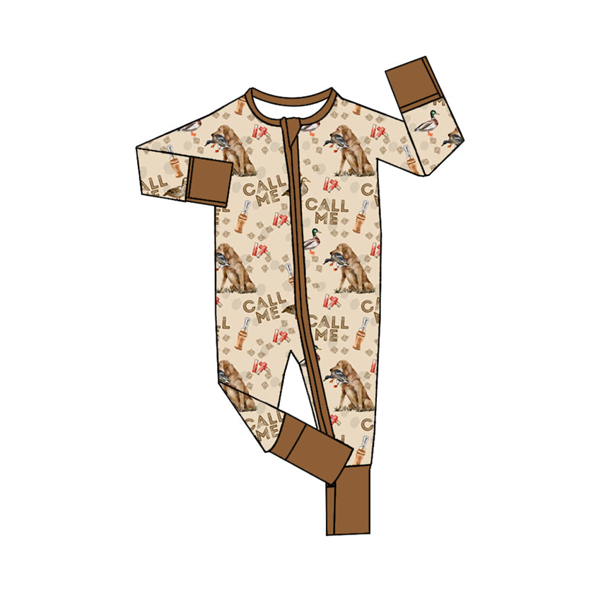 Preorder LR1991 call me a duck puppy brown zip-up long-sleeved onesie