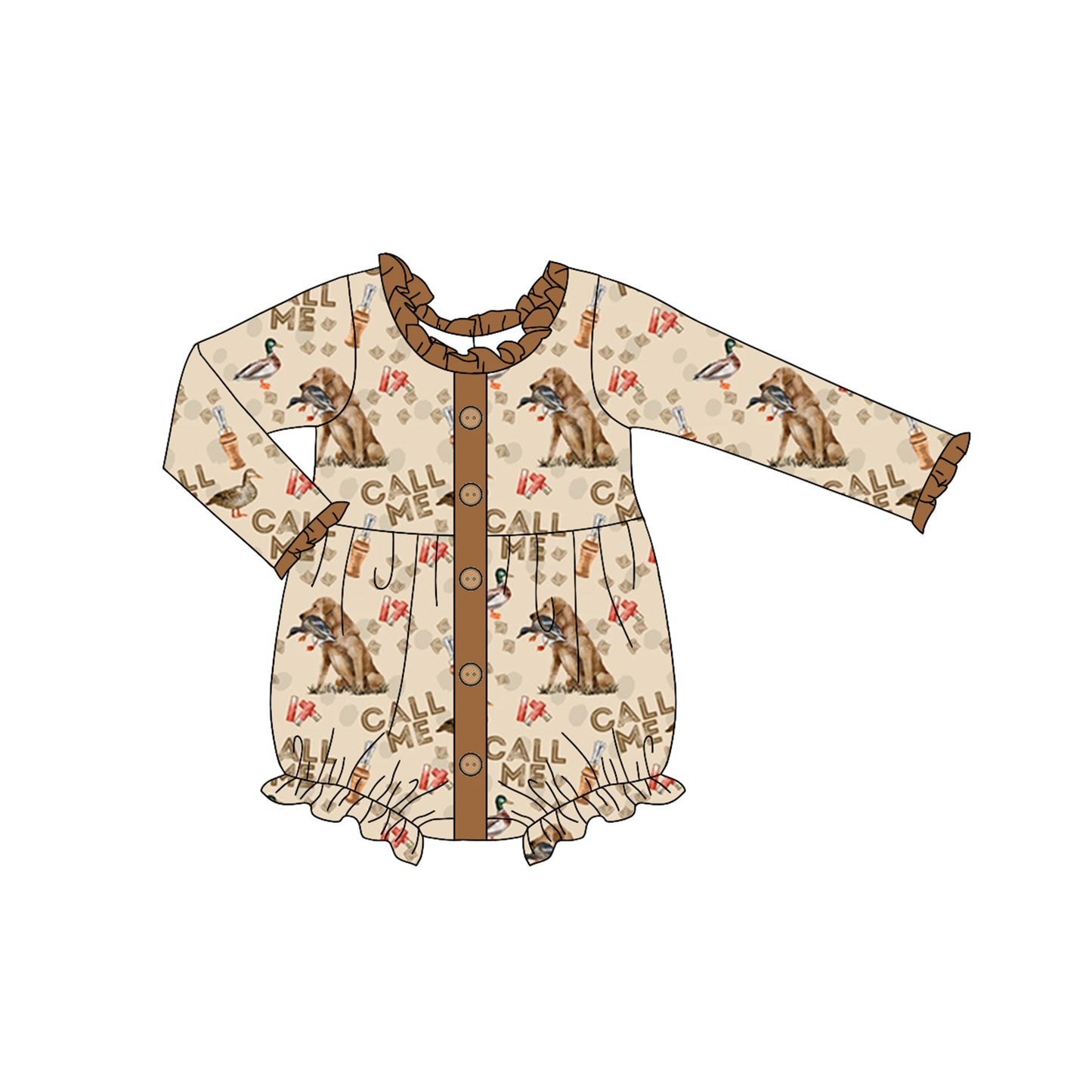 Preorder LR1992 call me a duck puppy brown lace button-up long-sleeved onesie