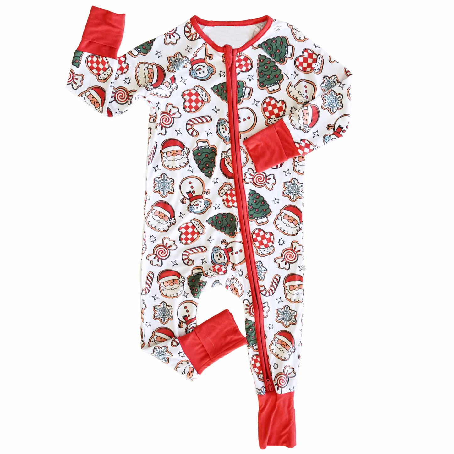 Preorder LR1994 Santa Snowman gloves Candy red and white zip-up long-sleeved onesie