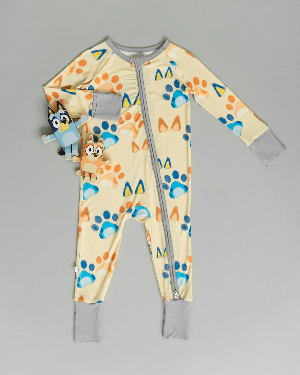 Preorder LR1998 bluey claw print yellow zip-up long-sleeved onesie