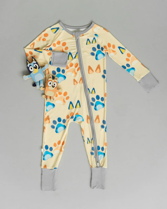 Preorder LR1998 bluey claw print yellow zip-up long-sleeved onesie