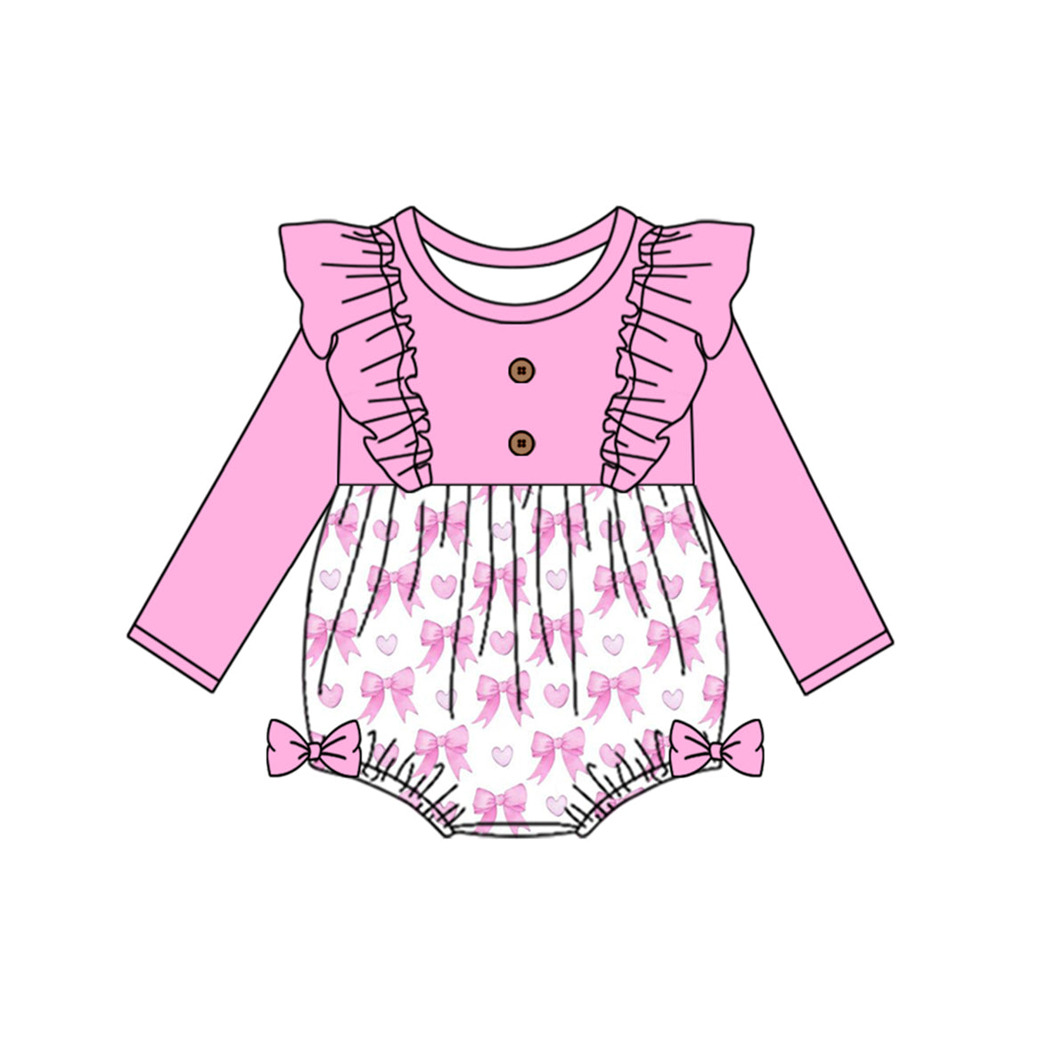 Preorder LR2002 Love bow design pink lace long-sleeved onesie