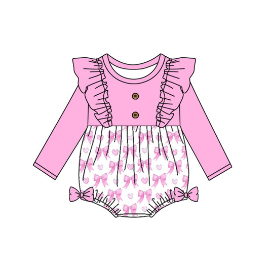 Preorder LR2002 Love bow design pink lace long-sleeved onesie