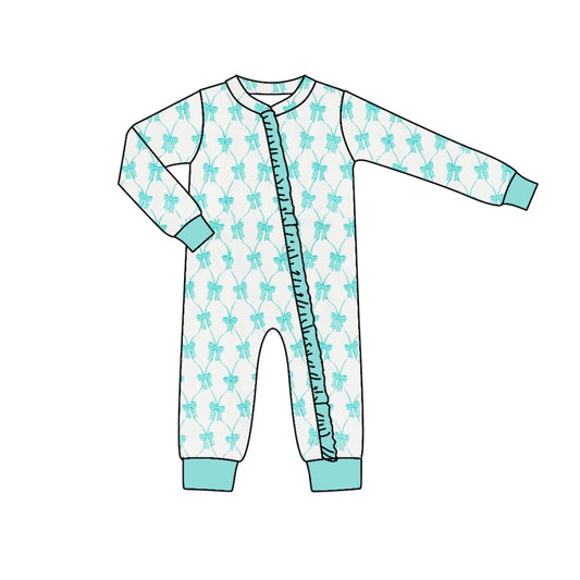 Preorder LR2003 Blue bow pattern lace zipper long-sleeved onesie