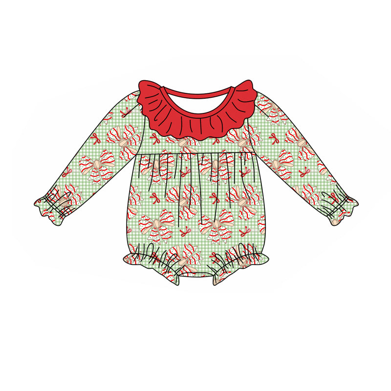 Preorder LR2004 Christmas bow pattern Red lace Green plaid long-sleeved onesie