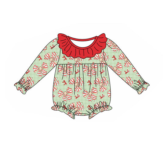 Preorder LR2004 Christmas bow pattern Red lace Green plaid long-sleeved onesie