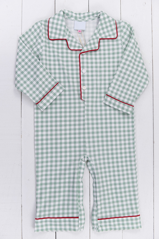 Preorder LR2007 Christmas green plaid long-sleeved onesie