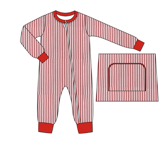 Preorder LR2008 Christmas red striped zip-up long-sleeved onesie