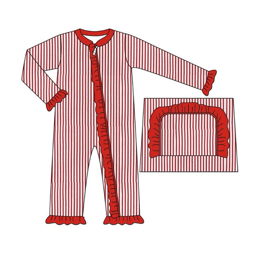 Preorder LR2009 Christmas red striped lace zipper long-sleeved onesie