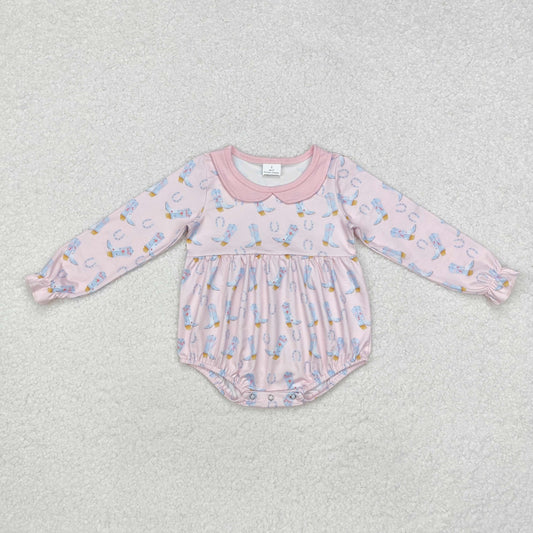 LR2013 Cowgirl Boots Pink Long-Sleeved Girls Bubble Romper RTS 202509