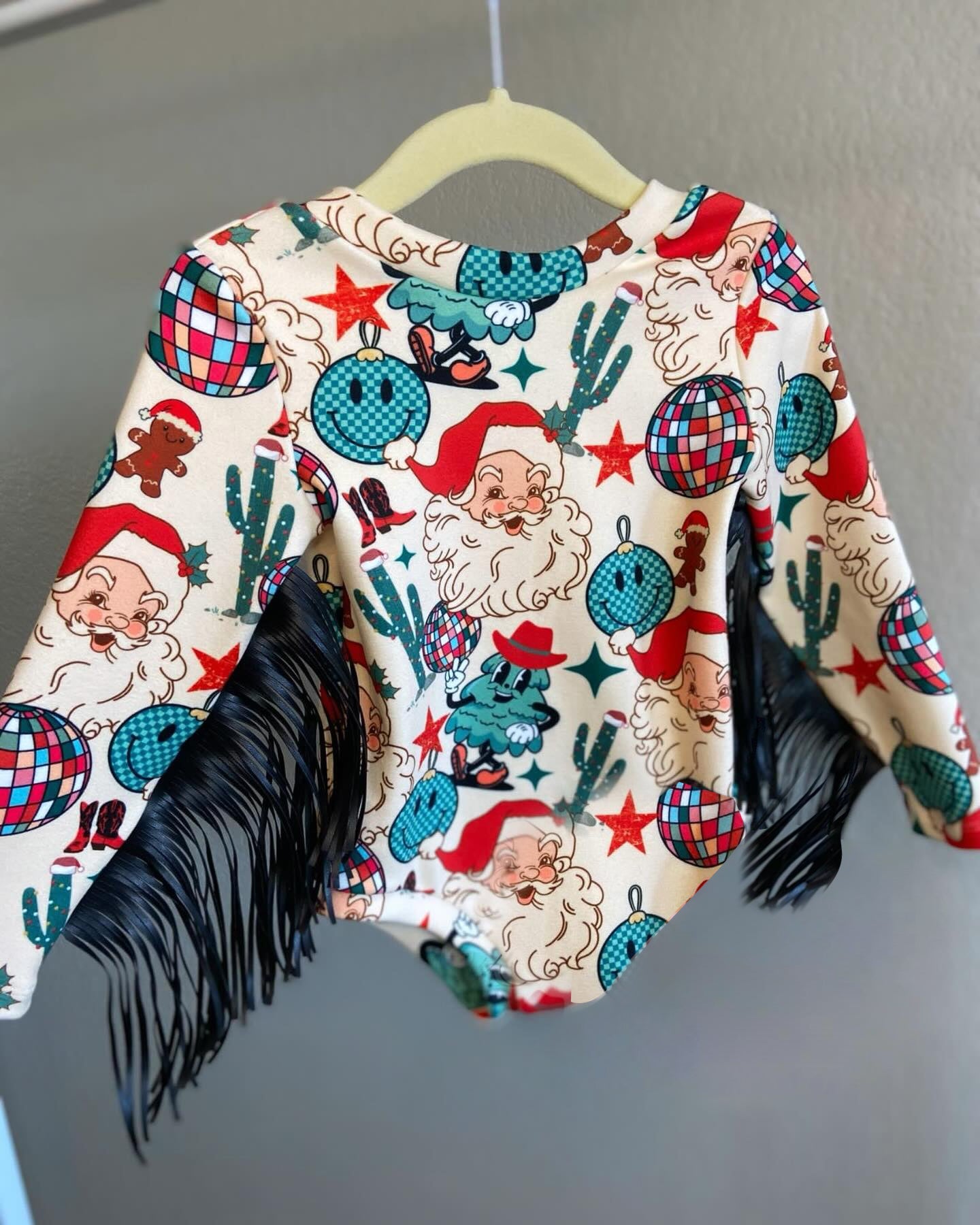 Preorder LR2045 Santa cactus lamp ball fringe long sleeve onesie