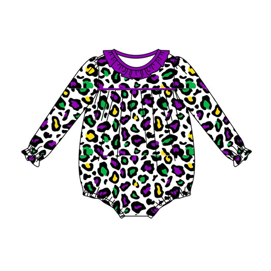 Preorder LR2046 Mardi Gras leopard print purple lace white long-sleeved onesie