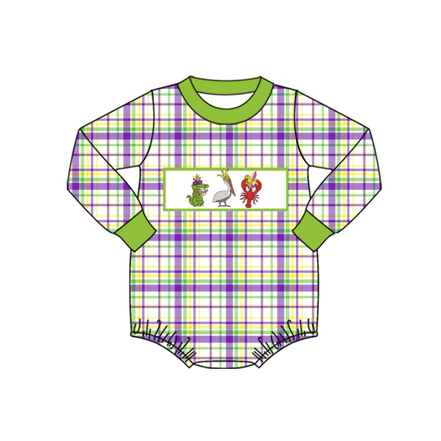 Preorder LR2049 Carnival crocodile bird Lobster green border plaid long-sleeved onesie