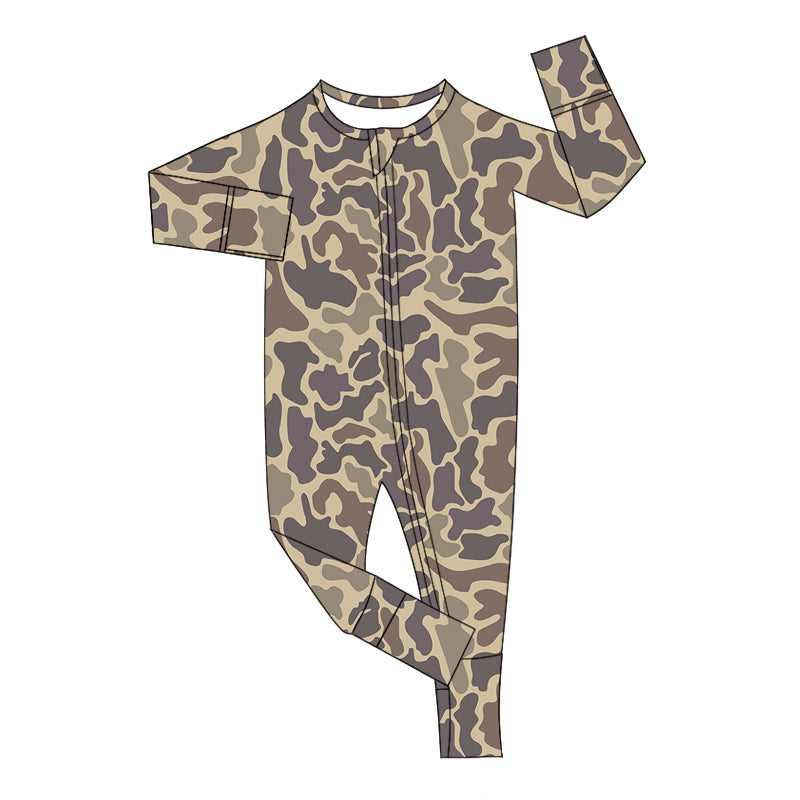 Preorder LR2050 Camo long-sleeved zip-up jumpsuit in light brown