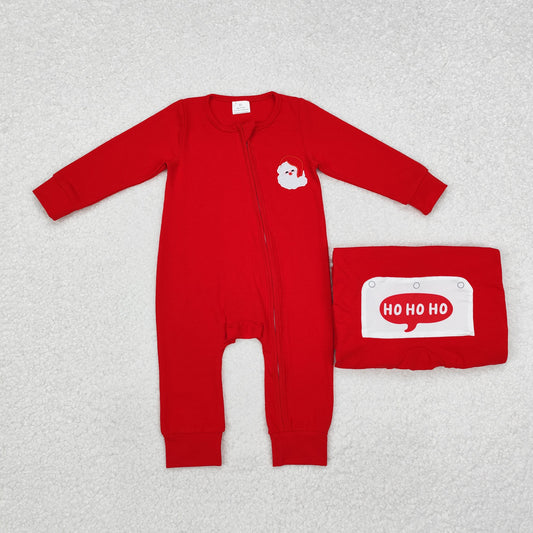 LR2052 Embroidered hoho Christmas Santa Claus Red Zipper Long-Sleeved Boys Romper RTS 202509
