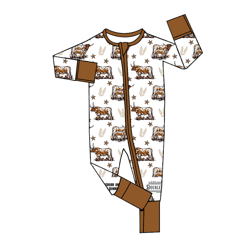 Preorder LR2055 Alpine bull head star brown and white zip-up long-sleeved jumpsuit