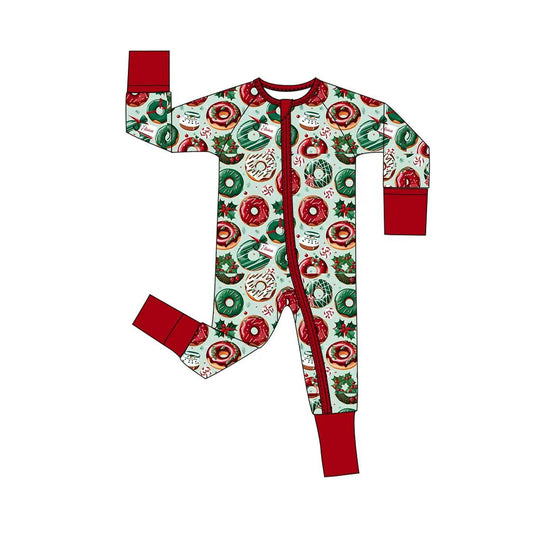 Preorder LR2064 Christmas donut red and green zip-up long-sleeved onesie