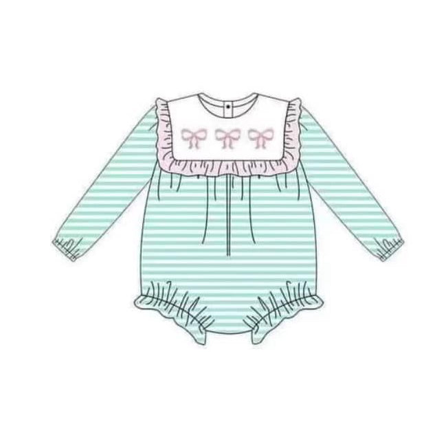 Preorder LR2067 Bow pattern striped pink lace long sleeve onesie High quality