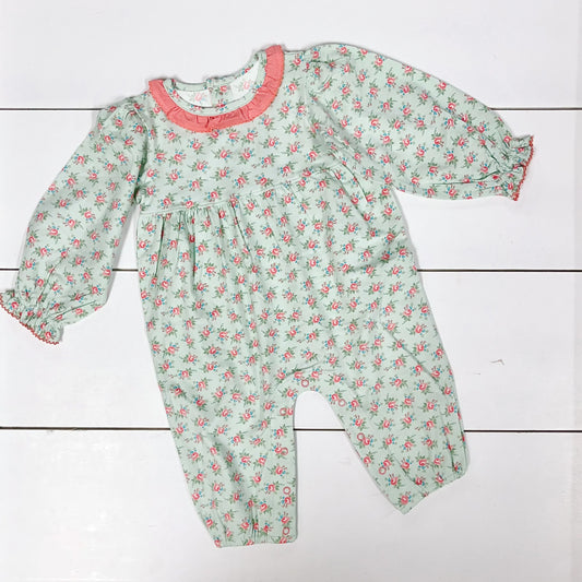 Preorder LR2071 Flower leaves pink lace green long sleeve onesie