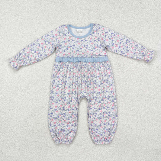 LR2072 Floral Blue Ruffle Long-Sleeved Girls Romper RTS 202509