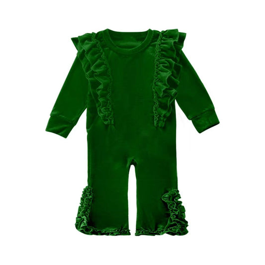 Preorder  LR2081 Solid green lace long-sleeved onesie