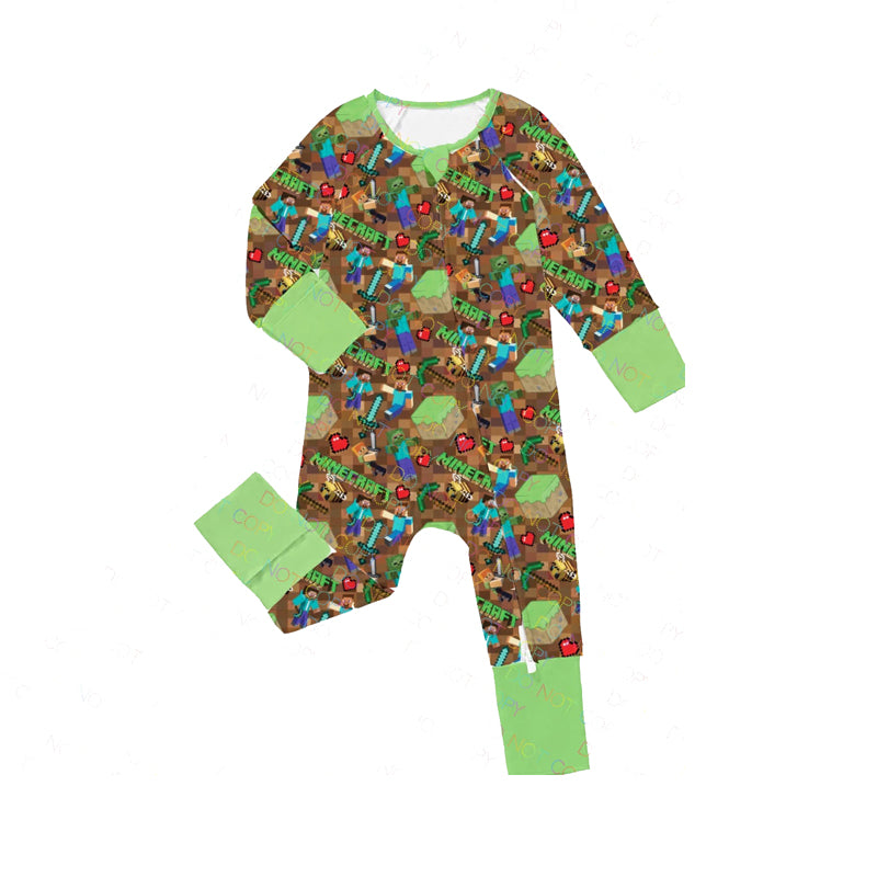 Preorder LR2083 Minecraft Game brown green zip-up long-sleeved onesie