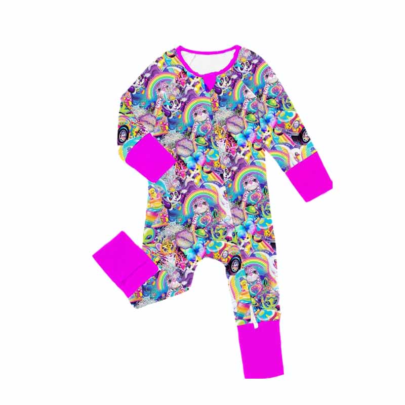 Preorder LR2085 Cartoon rainbow alien zipper long sleeve onesie