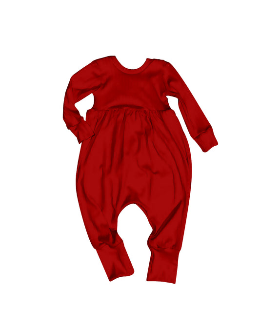 Preorder LR2087 Solid color red long-sleeved onesie