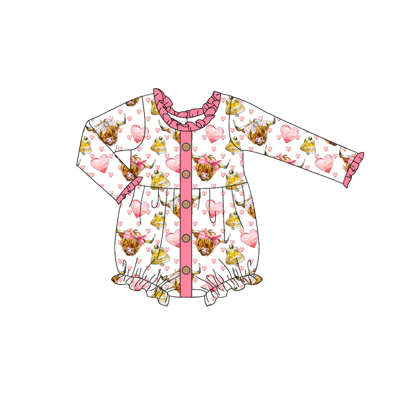 Preorder LR2088 Love Alpine bull head pink lace button white long-sleeved onesie