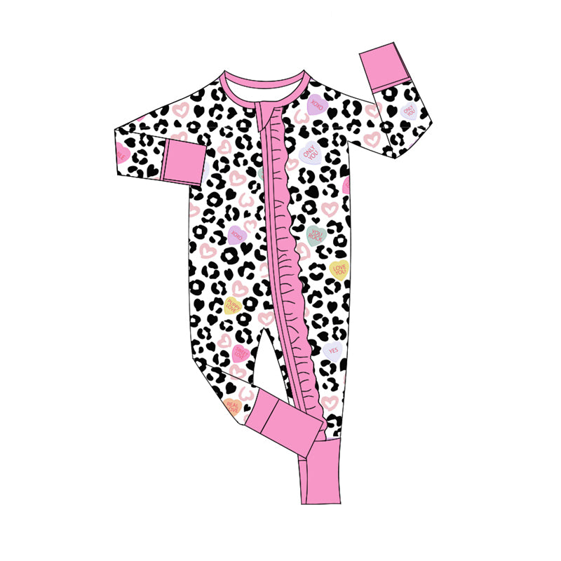 Preorder LR2089 Love leopard print pink lace white zipper long-sleeved onesie