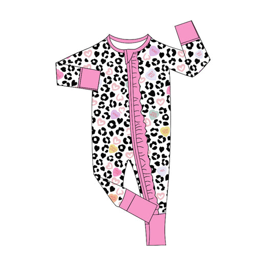 Preorder LR2089 Love leopard print pink lace white zipper long-sleeved onesie