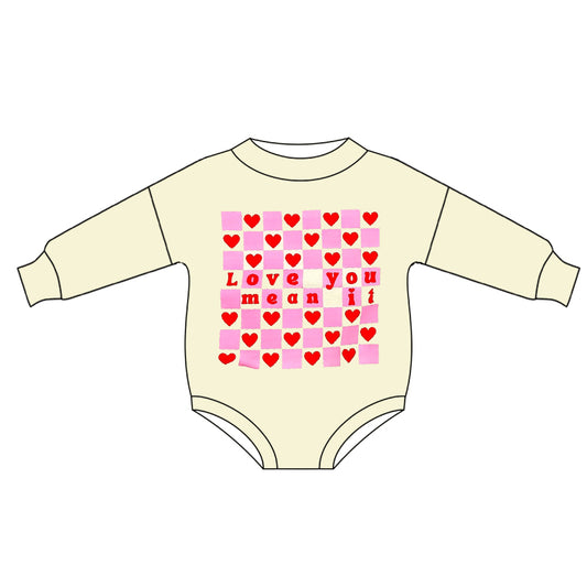 Preorder LR2102 love you Valentine's Day letter Heart pink check beige long sleeve jumpsuit