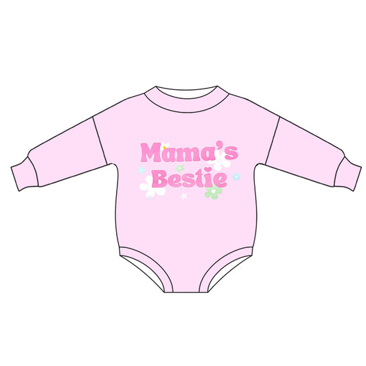 Preorder LR2103 mama's bestie floral pink long-sleeved onesie