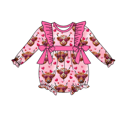 Preorder LR2105 Valentine's Day Alpine bull head Love lace bow pink long-sleeved onesie