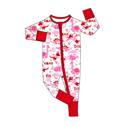 Preorder LR2106 Valentine's Day love dinosaur red and white zipper long-sleeved onesie