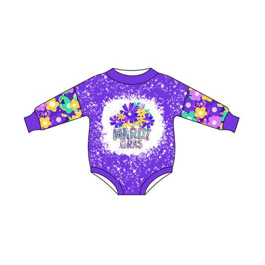 Preorder LR2111 Mardi gras letter flower Carnival purple long sleeve onesie