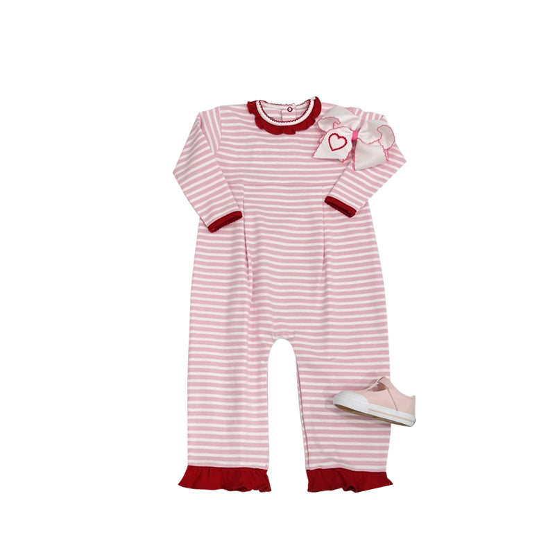 Preorder LR2112 Valentine's Day red lace pink striped long-sleeved onesie