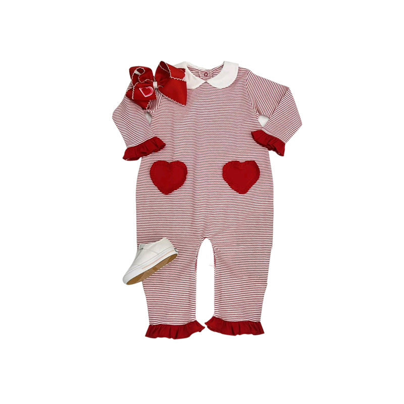 Preorder LR2113 Valentine's Day red love Lace doll collar striped long sleeve onesie