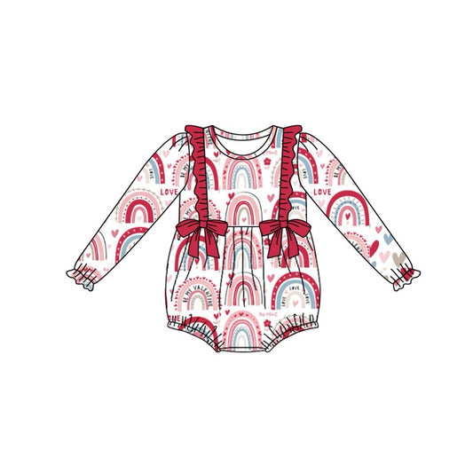 Preorder LR2118 Valentine's Day Love rainbow Red Lace bow white long-sleeved onesie