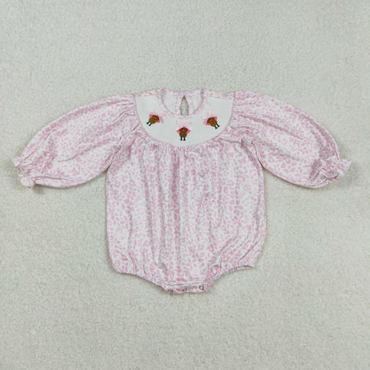 LR2184 Turkey Flower Pink Long Sleeve Romper Smocked Girls Bubble Romper 202508 RTS