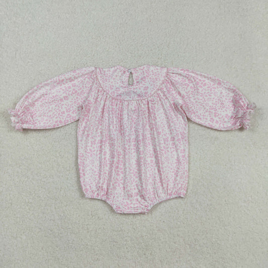 LR2184 Turkey Flower Pink Long Sleeve Romper Smocked Girls Bubble Romper 202508 RTS