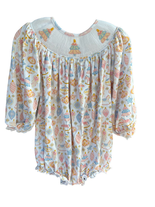 Preorder LR2187 Merry Christmas Tree Orange Pink Long Sleeve Romper Smocked Baby Girls Romper 202503