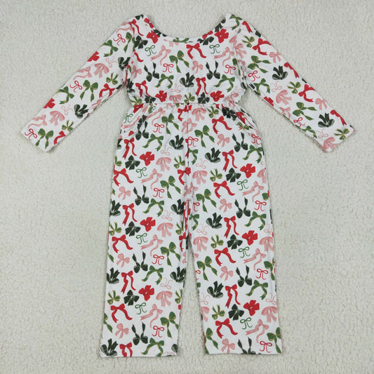 LR2192 Merry Christmas Red Green Bows Long Sleeve Overall Jumpsuits Girl Boutique Outfits 202506 RTS