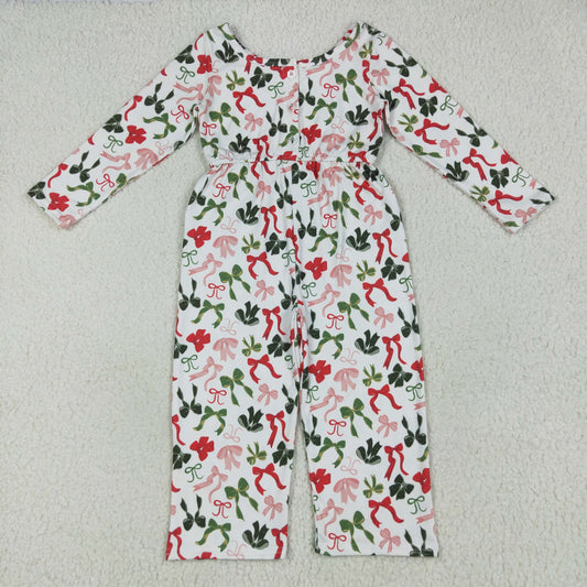 LR2192 Merry Christmas Red Green Bows Long Sleeve Overall Jumpsuits Girl Boutique Outfits 202506 RTS