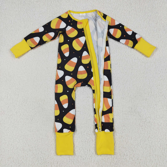 LR2198 Baby Boy Boutique Halloween Candy Black Zipper Long Sleeve Romper RTS US Local Warehouse