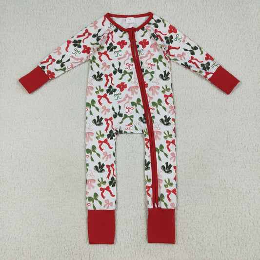 LR2203 Merry Christmas Bows Red Zippy Long Sleeve Romper Baby Girl Boutique 202506 RTS